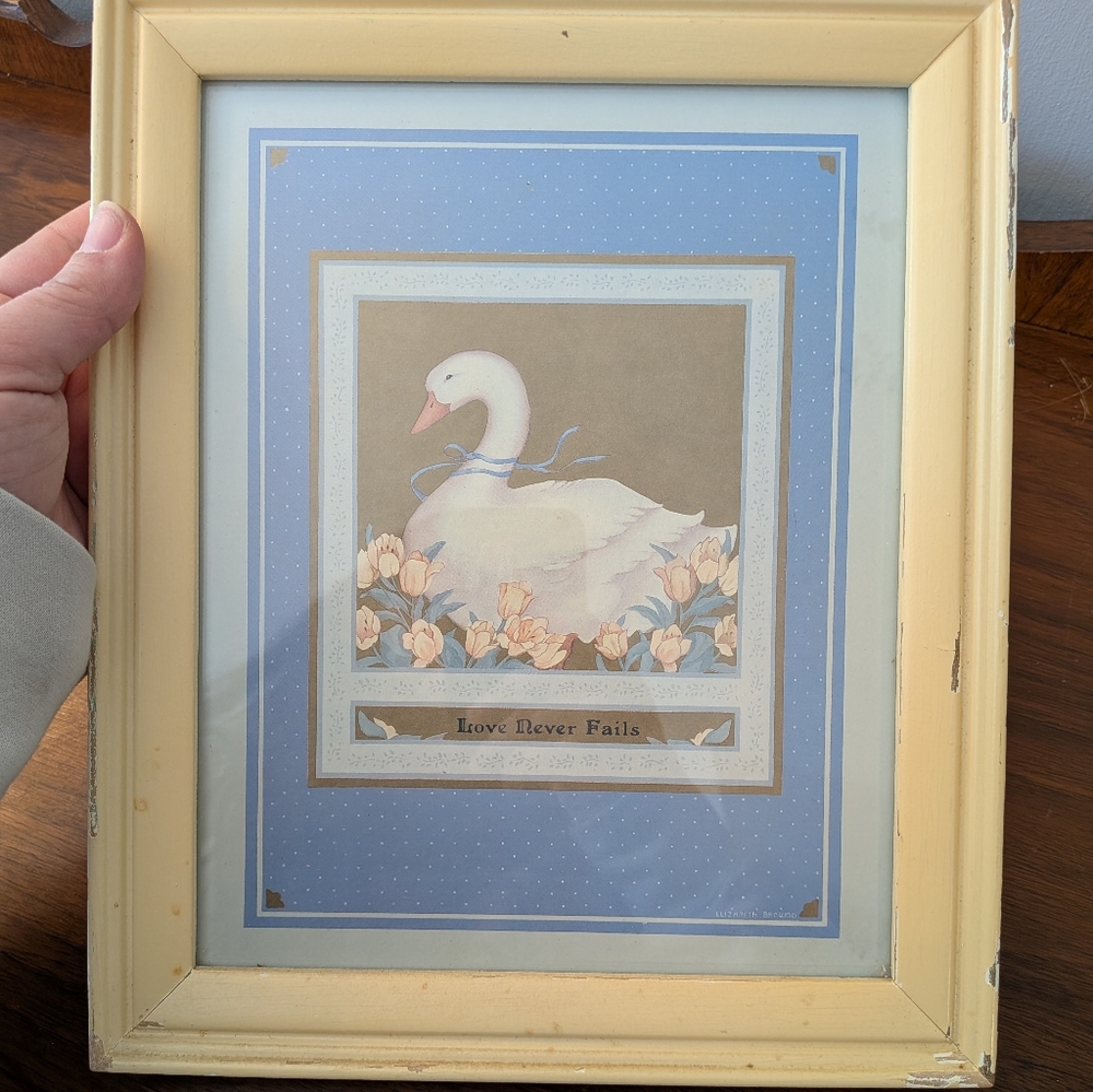 Matted Swan Art Print in Yellow Frame